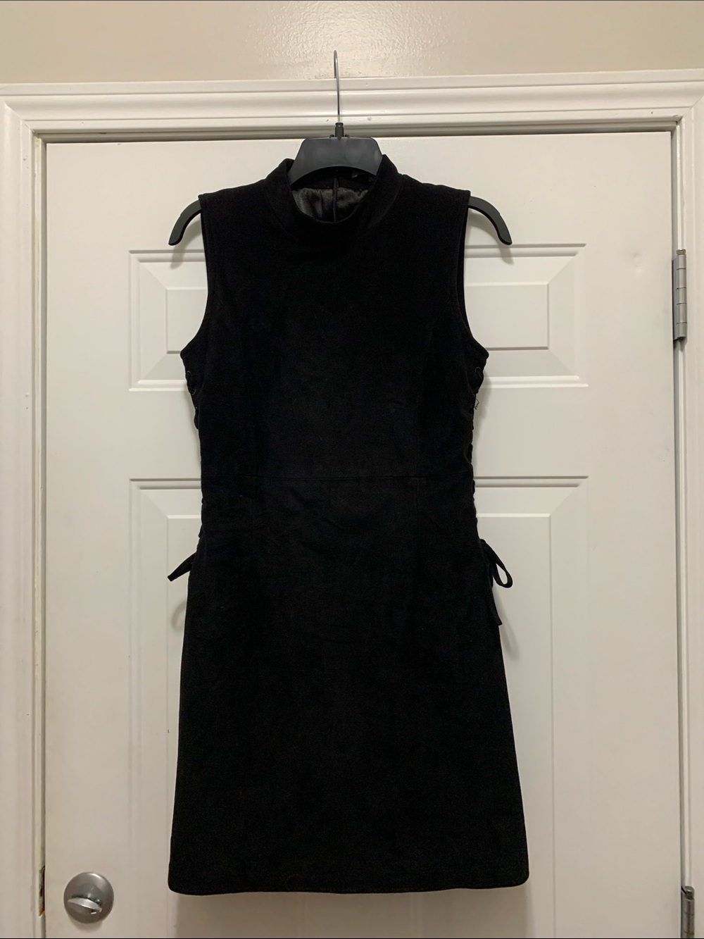 Miss Me Black Sleeveless Mock Neck Faux Suede Dress with Side Ties Size Medium
